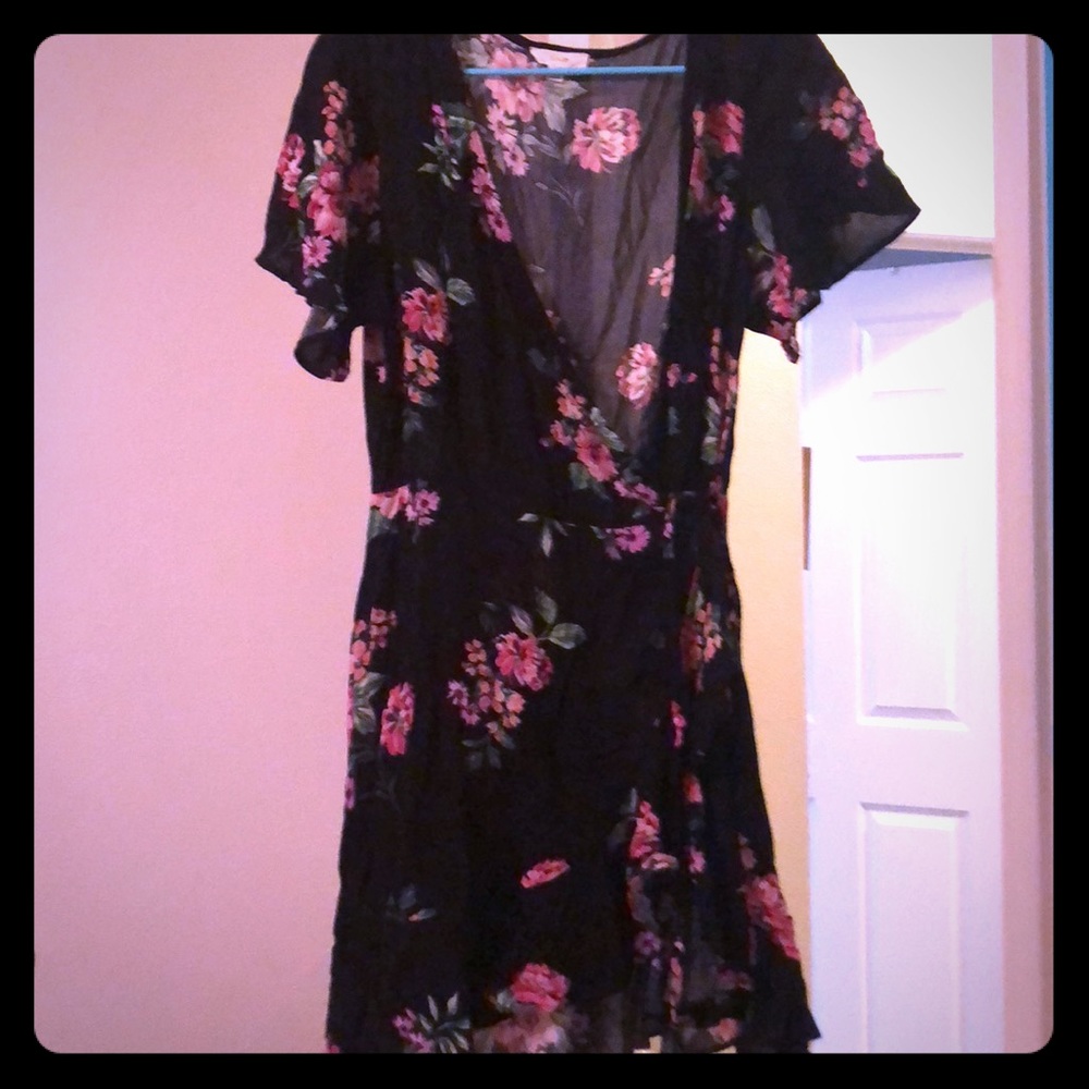Black wrap dress with floral design